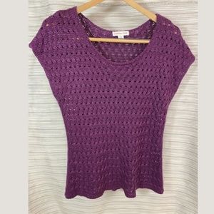 COLDWATER CREEK Crochet Open Sweater Top Purple short sleeve Sz Lg/14